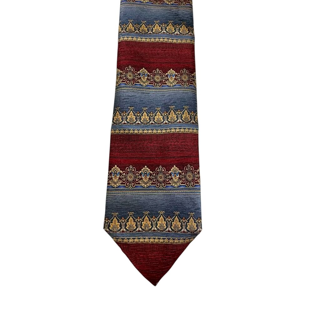 DANI Moda Maschile Silk Necktie Burgundy Blue Baroque Stripe Classic Mens Tie